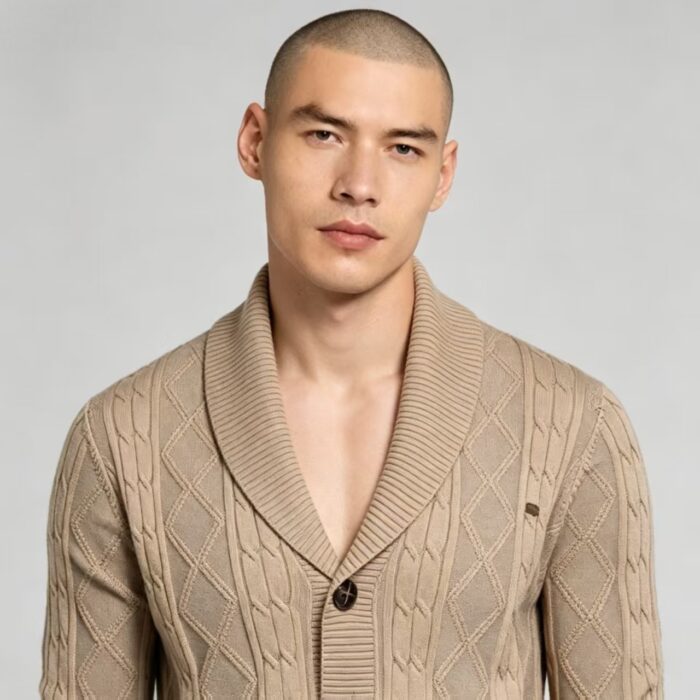 Men's Full Diamond Cable Knit Shawl Collar Button Front Cardigan Soft Warm Business Casual Layering Knit Jacket - Image 5