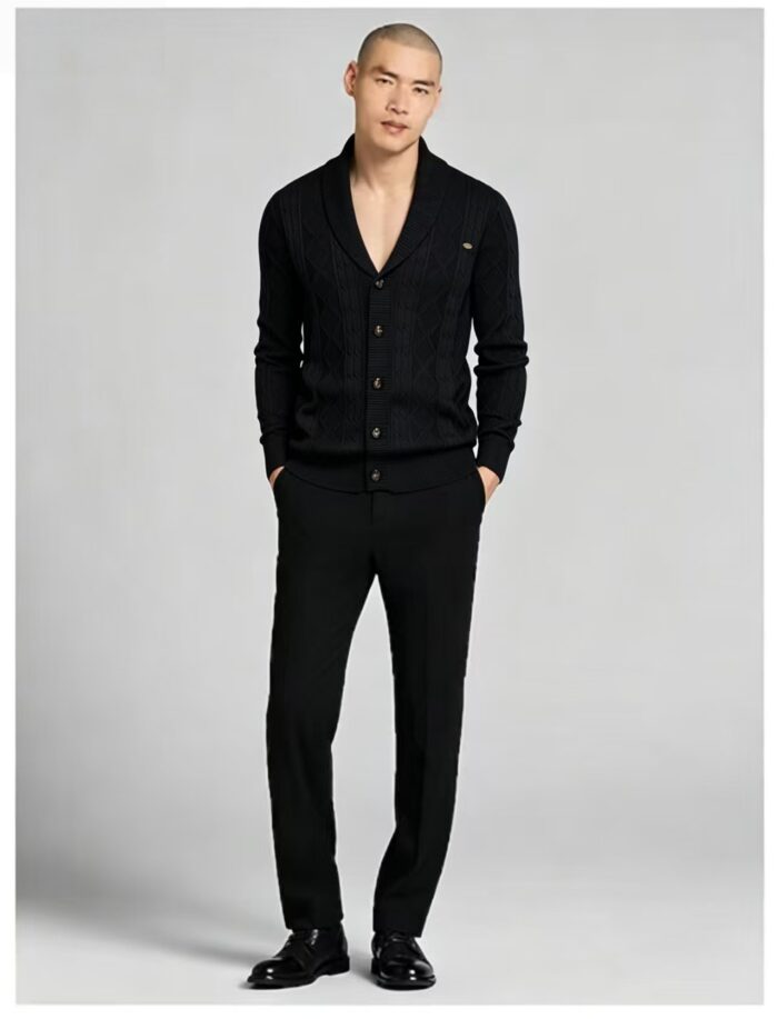 Men's Full Diamond Cable Knit Shawl Collar Button Front Cardigan Soft Warm Business Casual Layering Knit Jacket - Image 6