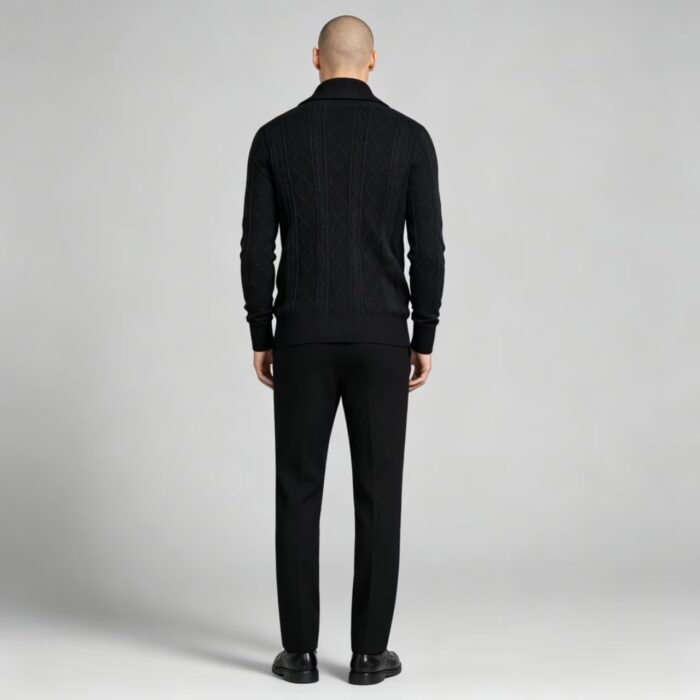 Men's Full Diamond Cable Knit Shawl Collar Button Front Cardigan Soft Warm Business Casual Layering Knit Jacket - Image 7