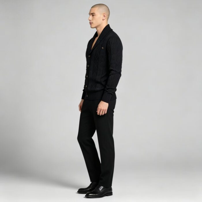 Men's Full Diamond Cable Knit Shawl Collar Button Front Cardigan Soft Warm Business Casual Layering Knit Jacket - Image 8