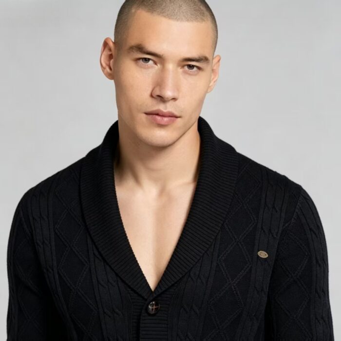 Men's Full Diamond Cable Knit Shawl Collar Button Front Cardigan Soft Warm Business Casual Layering Knit Jacket - Image 9