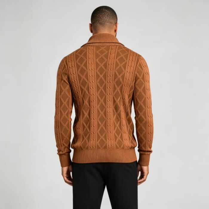 Men's Full Diamond Cable Knit Shawl Collar Button Front Cardigan Soft Warm Business Casual Layering Knit Jacket - Image 11