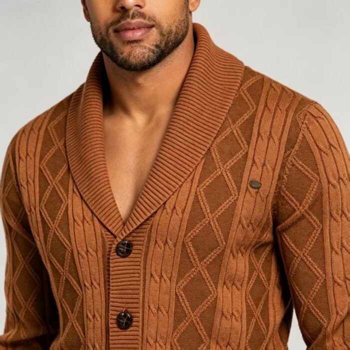 Men's Full Diamond Cable Knit Shawl Collar Button Front Cardigan Soft Warm Business Casual Layering Knit Jacket - Image 13