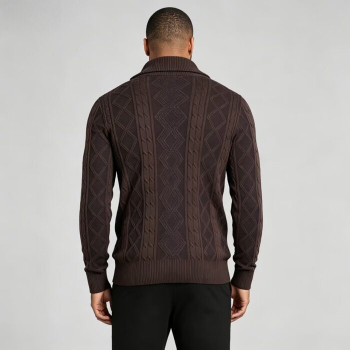 Men's Full Diamond Cable Knit Shawl Collar Button Front Cardigan Soft Warm Business Casual Layering Knit Jacket - Image 14