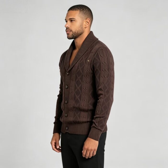 Men's Full Diamond Cable Knit Shawl Collar Button Front Cardigan Soft Warm Business Casual Layering Knit Jacket - Image 15