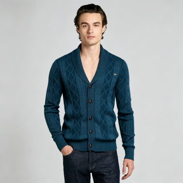 Men's Full Diamond Cable Knit Shawl Collar Button Front Cardigan Soft Warm Business Casual Layering Knit Jacket - Image 18