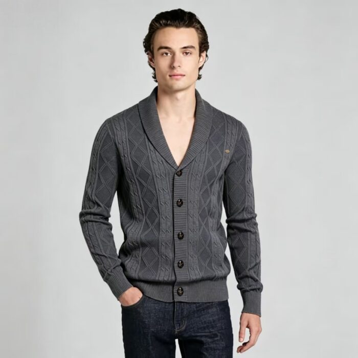 Men's Full Diamond Cable Knit Shawl Collar Button Front Cardigan Soft Warm Business Casual Layering Knit Jacket - Image 22