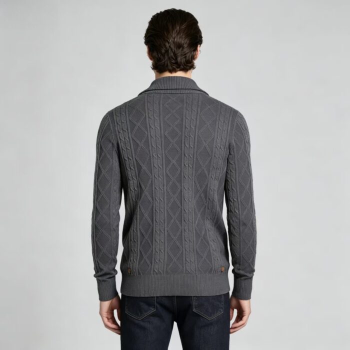 Men's Full Diamond Cable Knit Shawl Collar Button Front Cardigan Soft Warm Business Casual Layering Knit Jacket - Image 23