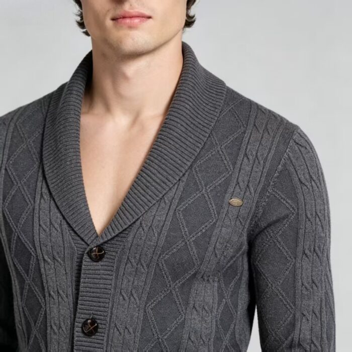 Men's Full Diamond Cable Knit Shawl Collar Button Front Cardigan Soft Warm Business Casual Layering Knit Jacket - Image 25