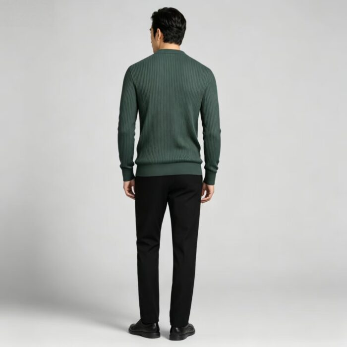 Men’s Henley Vertical‑Rib Long‑Sleeve Pullover Knit Sweater Product Description - Image 3