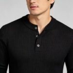 Men’s Henley Vertical‑Rib Long‑Sleeve Pullover Knit Sweater Product Description - Image 9