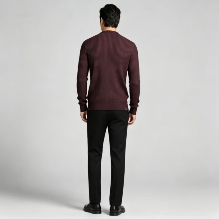 Men’s Henley Vertical‑Rib Long‑Sleeve Pullover Knit Sweater Product Description - Image 11