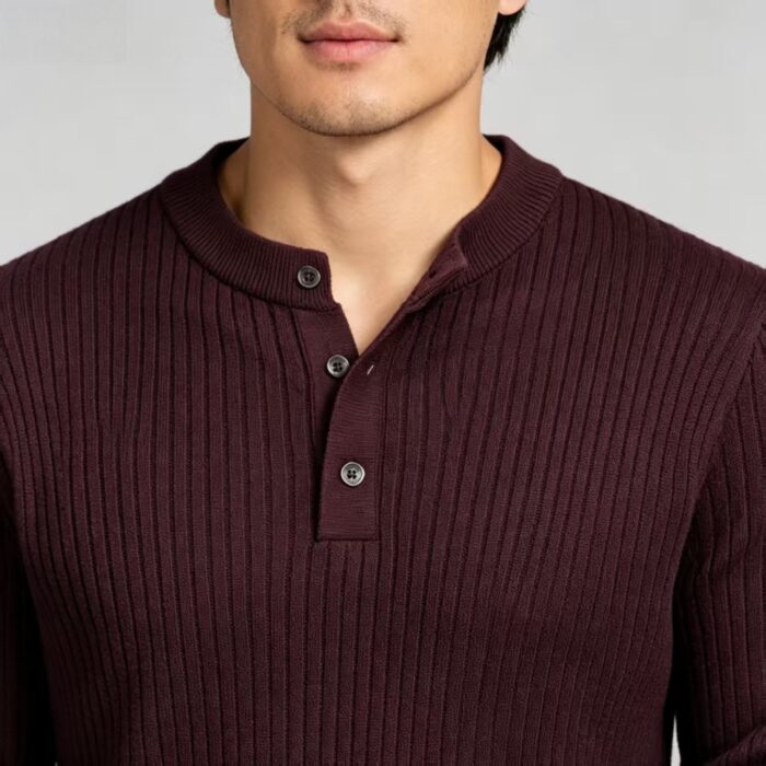 Men’s Henley Vertical‑Rib Long‑Sleeve Pullover Knit Sweater Product Description - Image 13