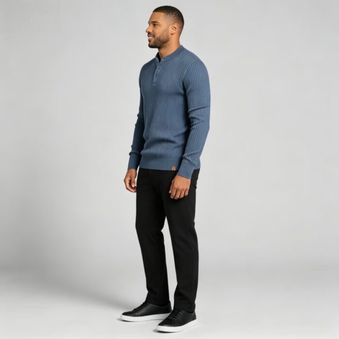 Men’s Henley Vertical‑Rib Long‑Sleeve Pullover Knit Sweater Product Description - Image 16