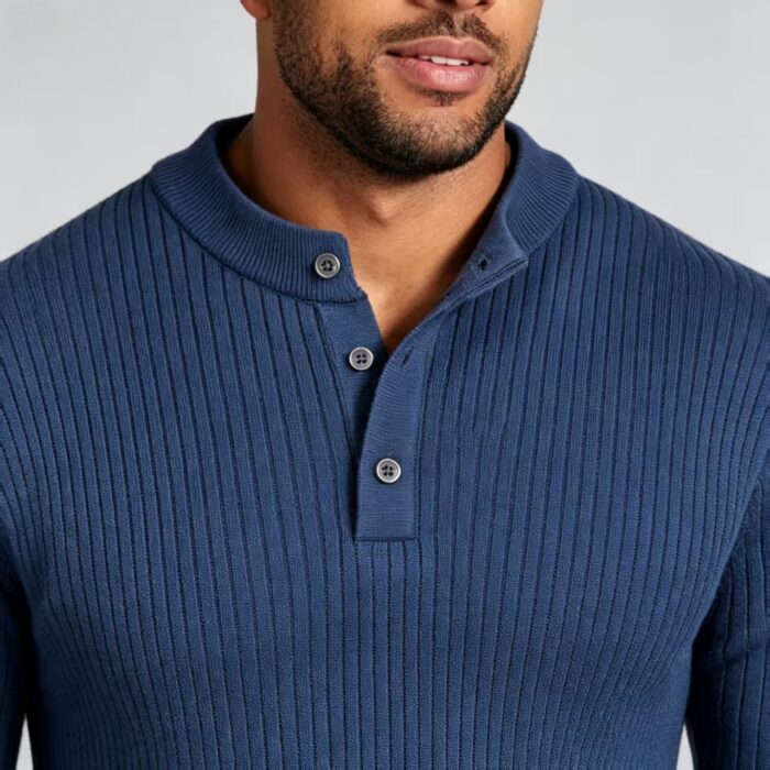 Men’s Henley Vertical‑Rib Long‑Sleeve Pullover Knit Sweater Product Description - Image 17
