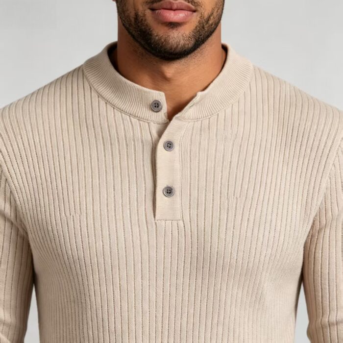 Men’s Henley Vertical‑Rib Long‑Sleeve Pullover Knit Sweater Product Description - Image 21
