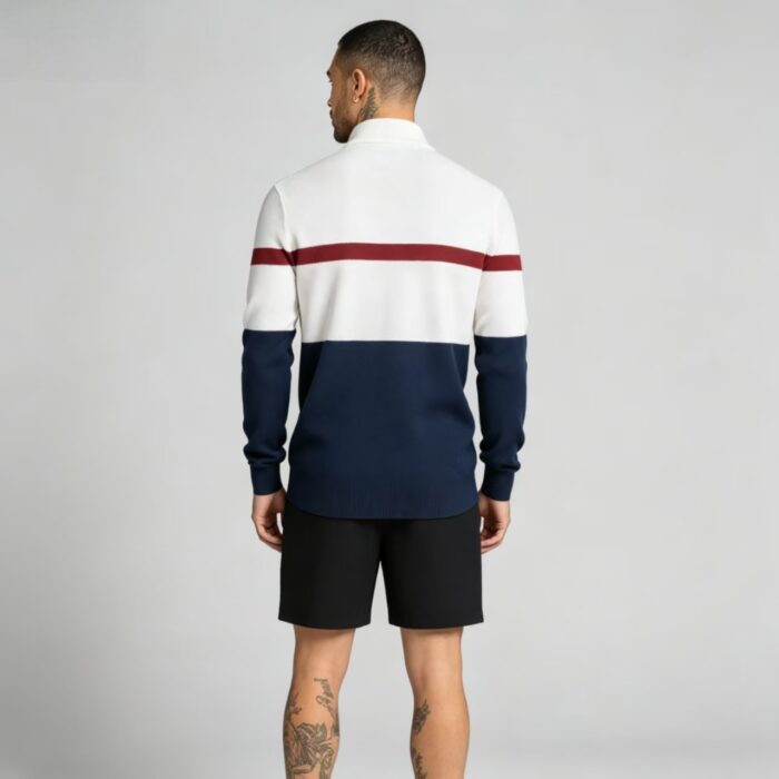Men's Color Block Stripe Quarter Zip Knit Sweater - Image 7