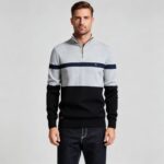 Men's Color Block Stripe Quarter Zip Knit Sweater - Image 10