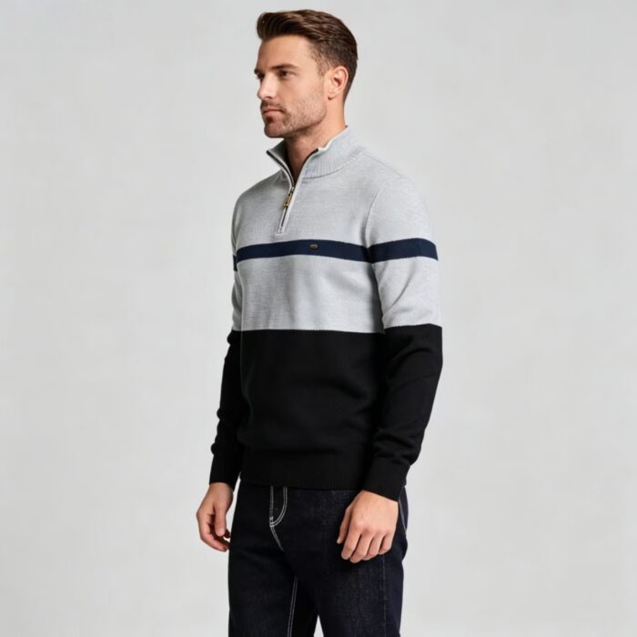 Men's Color Block Stripe Quarter Zip Knit Sweater - Image 12