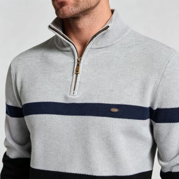Men's Color Block Stripe Quarter Zip Knit Sweater - Image 13