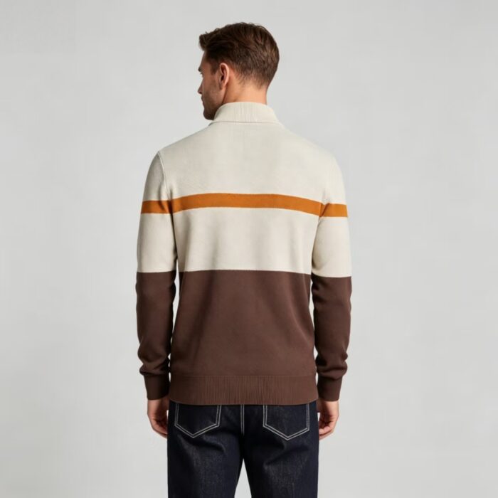 Men's Color Block Stripe Quarter Zip Knit Sweater - Image 15
