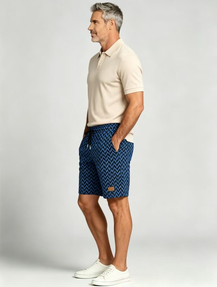 Men's Soft Chevron Pattern Drawstring Shorts Multi Occasion Travel Light Lounge Shorts - Image 9