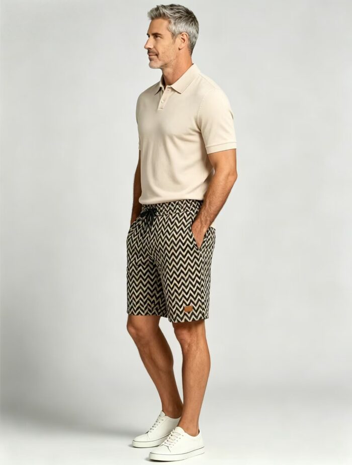 Men's Soft Chevron Pattern Drawstring Shorts Multi Occasion Travel Light Lounge Shorts - Image 7