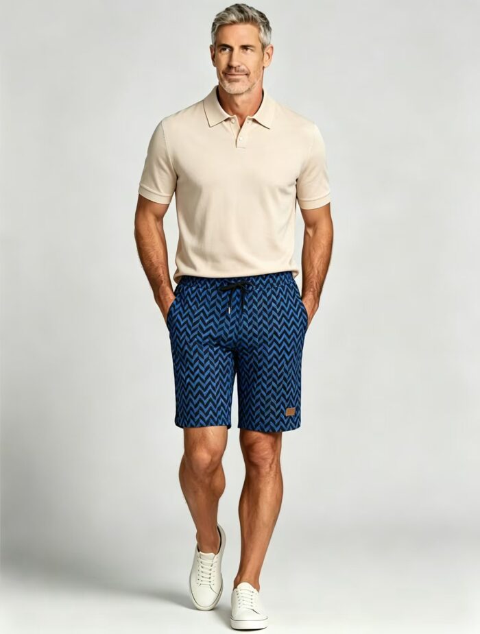 Men's Soft Chevron Pattern Drawstring Shorts Multi Occasion Travel Light Lounge Shorts - Image 6