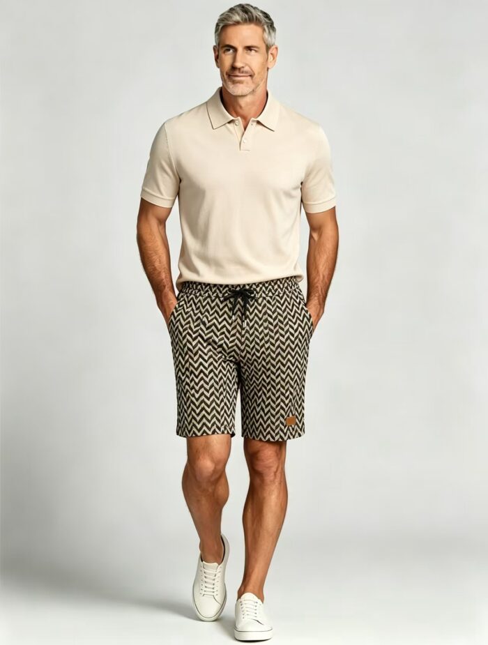 Men's Soft Chevron Pattern Drawstring Shorts Multi Occasion Travel Light Lounge Shorts - Image 5
