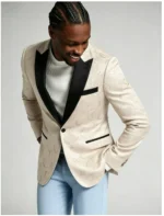 Men's Contrast Lapel Single Button Tuxedo Blazer Wedding Prom Party Sport Coat Jacket - Image 2